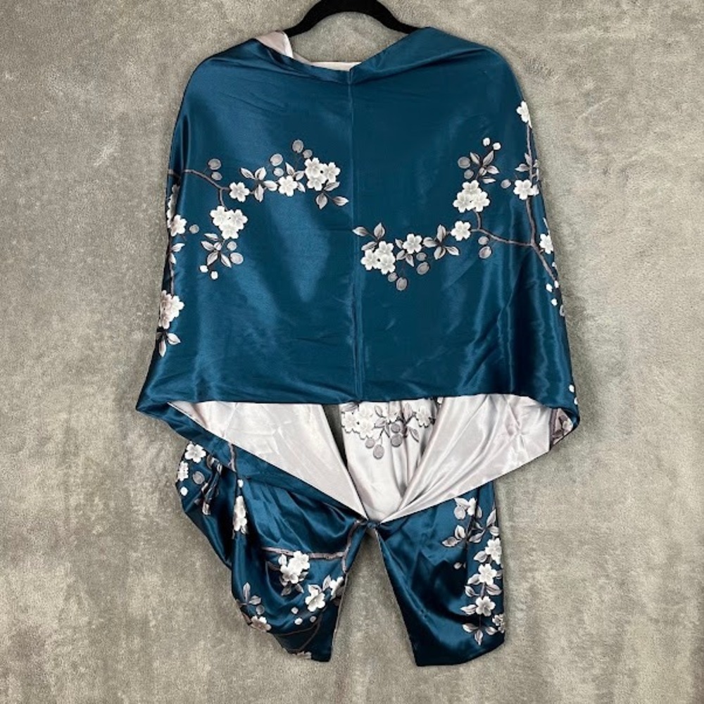 Reversible Mulberry Shawl 100% Silk Womens OS Floral Satin Kimono Botanical - Picture 4 of 10